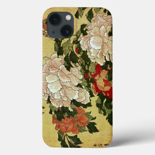 北斎 Hokusai Peonies  Butterflies Fine Art iPhone 13 Case