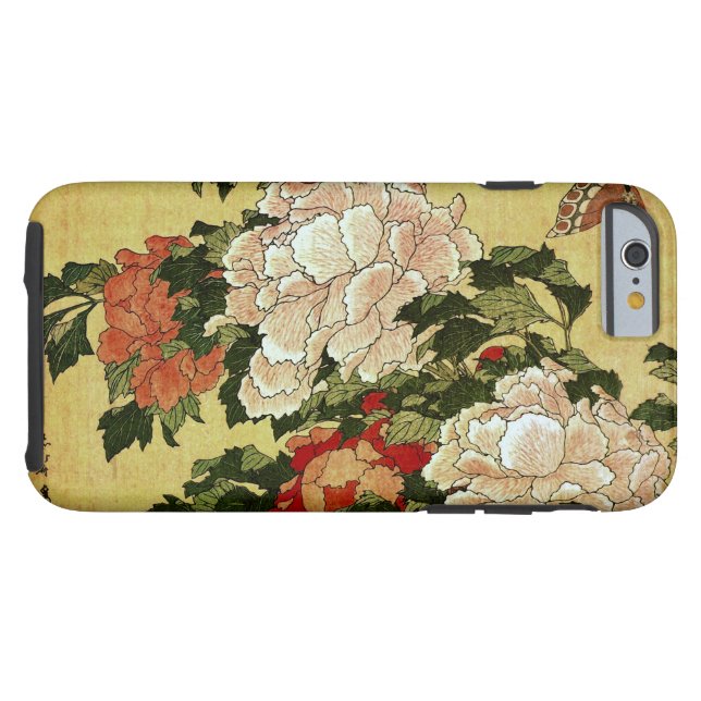 北斎 Hokusai Peonies & Butterflies Fine Art Case-Mate iPhone Case (Back Horizontal)
