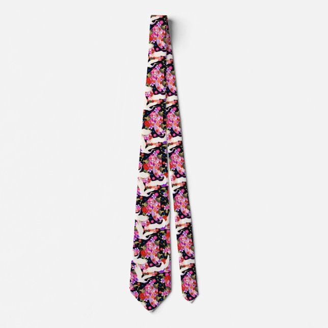 和柄シームレス鶴の着物柄 NECK TIE (Front)