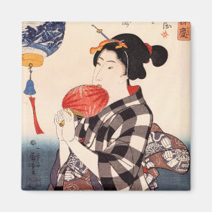 団扇を持つ女, 国芳 Woman with a Round Fan, Kuniyoshi Magnet