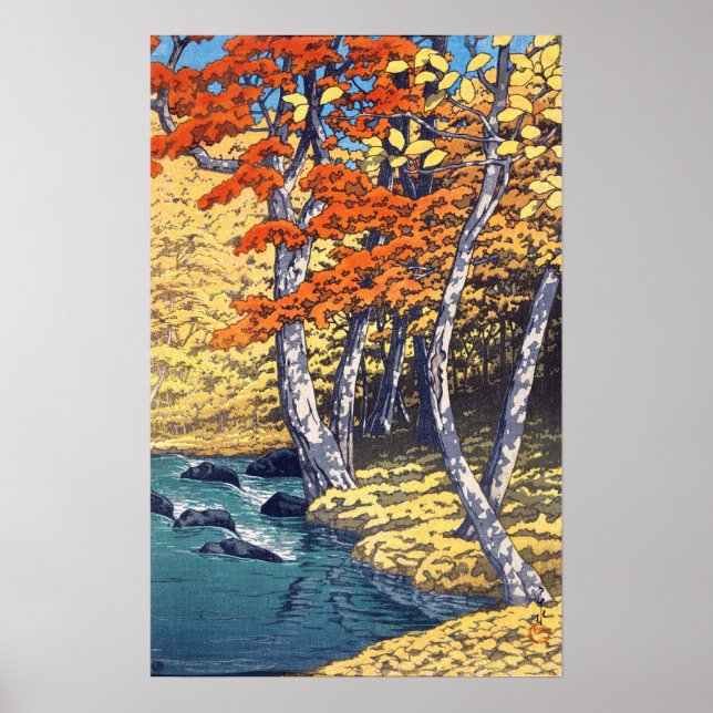 奥入瀬の秋, Autumn at Oirase, Hasui Kawase, Woodcut Poster (Front)