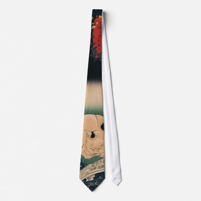 女と眠る猫, 国芳 Woman and Sleeping Cat, Kuniyoshi Tie (Front)