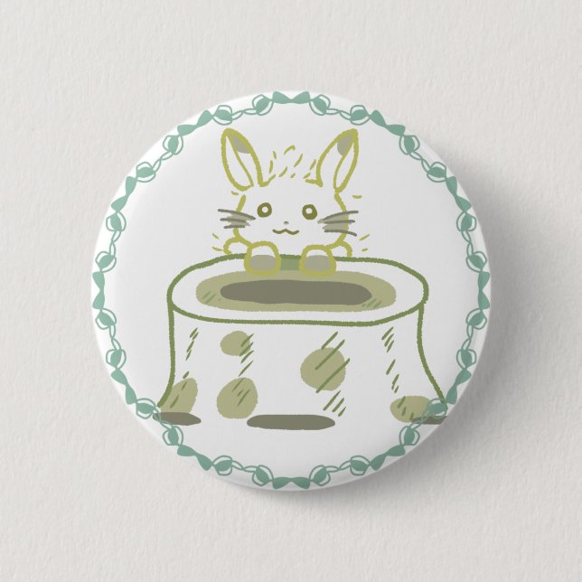妖精のような黄緑＆軽やかうさぎリボンデザイン BUTTON (Front)