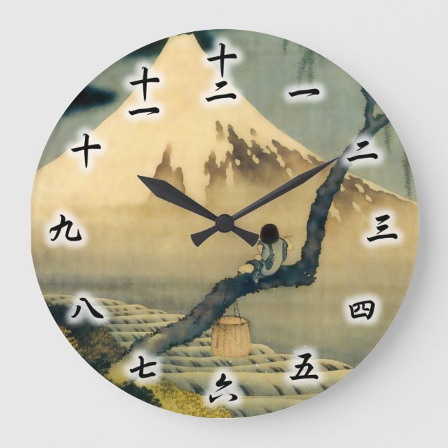 富士と少年, 北斎 Mount Fuji and Boy, Hokusai, Ukiyo-e Large Clock (Front)