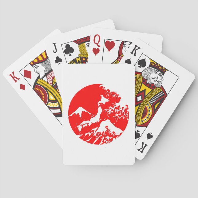 富士山 Mount Fuji Japan Red Print Artistic Poker Cards (Back)