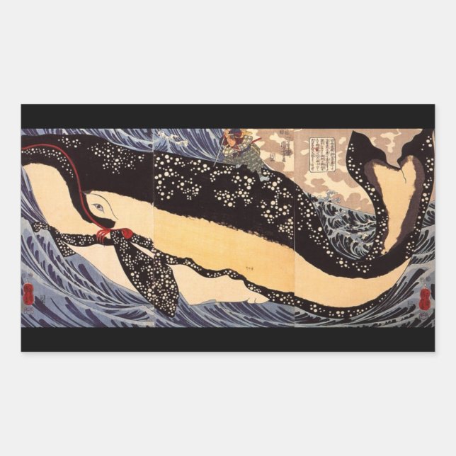 巨鯨, 国芳 Big Whale, Kuniyoshi, Ukiyoe Rectangular Sticker (Front)
