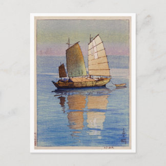 帆船夕日, Sailing Boats Evening Glow, Hiroshi Yoshida Postcard