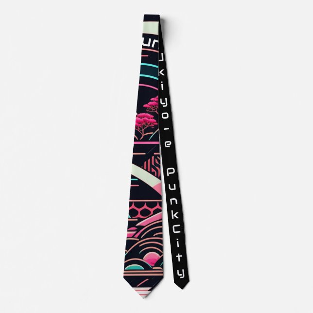 幻想的メトロポリス - Lofiアートが煌めくネオン風景 ネクタイ『浮世絵パンクシティ』  Neck Tie (Front)