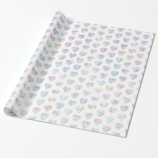 感謝のココロ Thank you 多言語44国語 字抜きパターン Wrapping Paper (Unrolled)