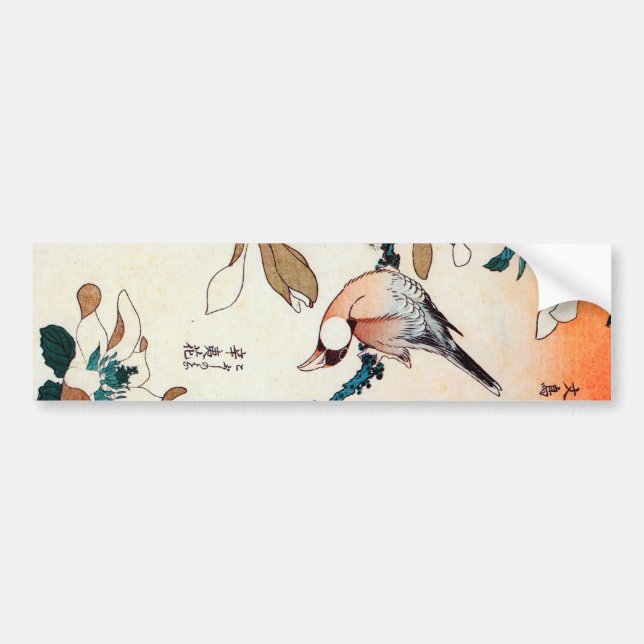 文鳥とコブシ, 北斎 Java Sparrow and Kobushi, Hokusai Bumper Sticker (Front)