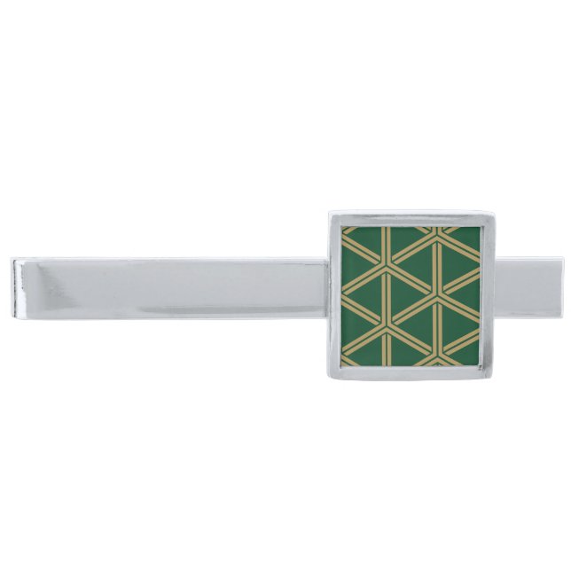 日本の伝統文様 組亀甲（毘沙門亀甲）Japan traditional pattern Silver Finish Tie Clip (Front)