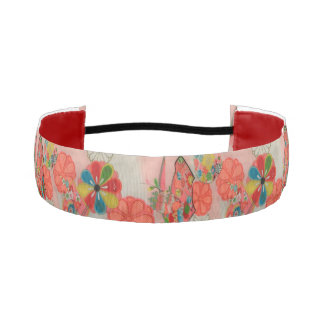 日本の伝統的着物生地（ピンク　花と扇）のノンスリップヘッドバンド ATHLETIC HEADBAND