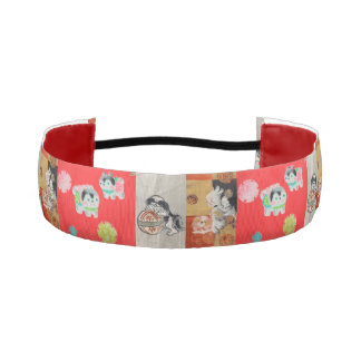 日本の伝統的着物生地（犬 DOG）のノンスリップヘッドバンド ATHLETIC HEADBAND