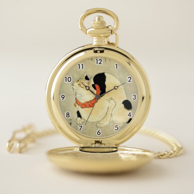 日本猫, 国芳 Japanese Cat, Kuniyoshi, Ukiyo-e Pocket Watch (Inside)