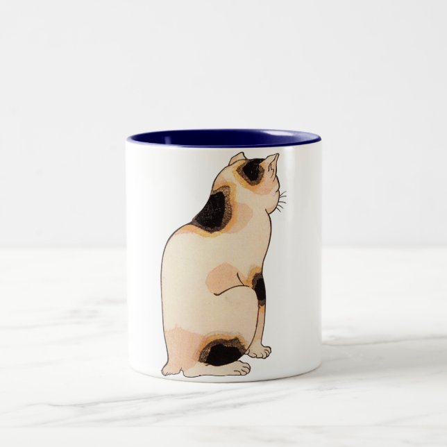 日本猫, 国芳 Japanese Cat, Kuniyoshi, Ukiyo-e Two-Tone Coffee Mug (Center)
