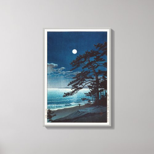 月の二宮海岸 川瀬巴水 Moon at Ninomiya Beach Hasui Kawase Canvas Print