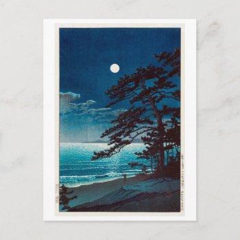 月の二宮海岸  川瀬巴水 Moon At Ninomiya Beach  Hasui Kawase Postcard by ukiyoemuseum at Zazzle