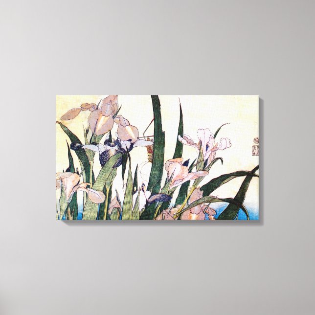 杜若ときりぎりす, 北斎 Iris and Grasshopper, Hokusai, Ukiyoe Canvas Print (Front)