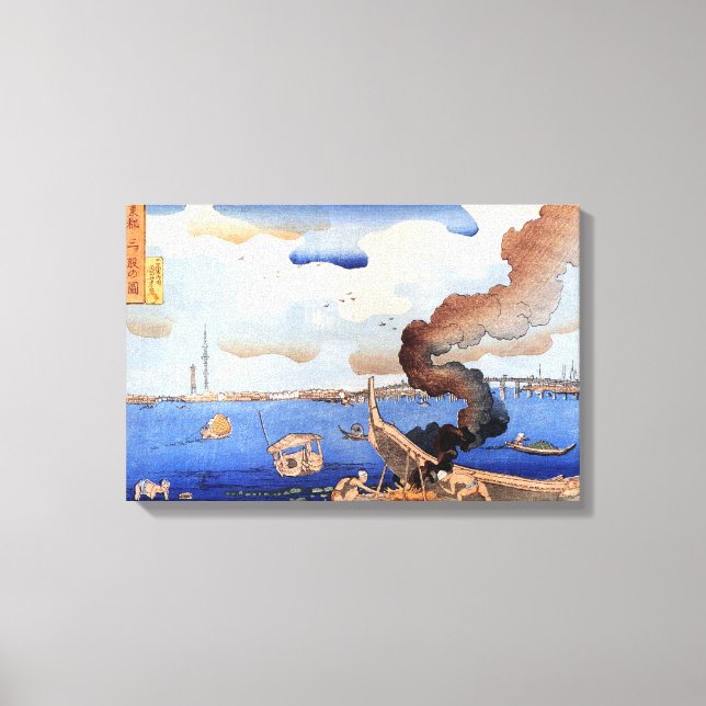 東都三ツ股の図, 国芳, Sumida River, Kuniyoshi, Ukiyo-e Canvas Print (Front)