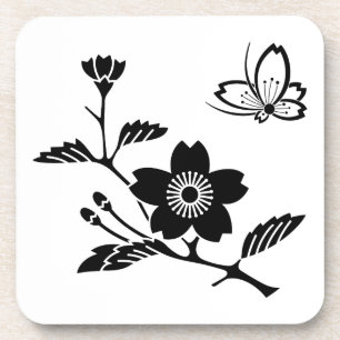 枝桜に中陰桜飛び蝶 DRINK COASTER