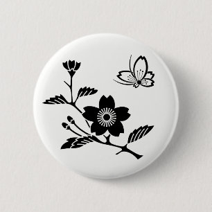 枝桜に中陰桜飛び蝶 PINBACK BUTTON