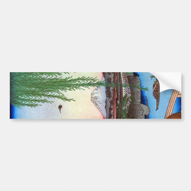 柳と富士, 広重 Willow and Mt. Fuji, Hiroshige, Ukiyo-e Bumper Sticker (Front)