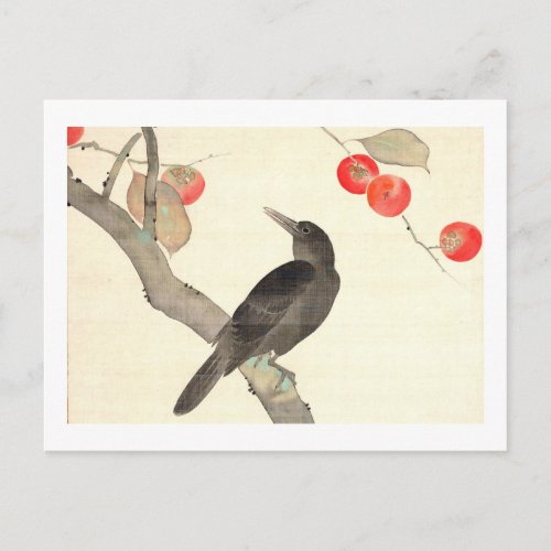 柿に烏 抱一 Persimmon and Crow Hōitsu Postcard