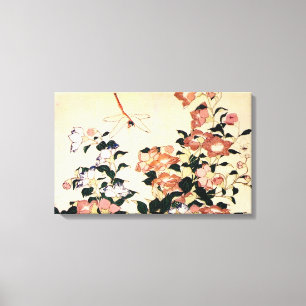 桔梗, 北斎 Bellflower and Dragonfly, Hokusai, Ukiyo-e Canvas Print