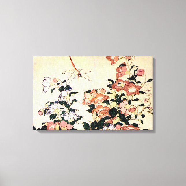 桔梗, 北斎 Bellflower and Dragonfly, Hokusai, Ukiyo-e Canvas Print (Front)
