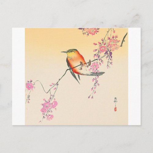 桜に鳥 小原古邨 Bird  Cherry Blossoms Ohara Koson Postcard