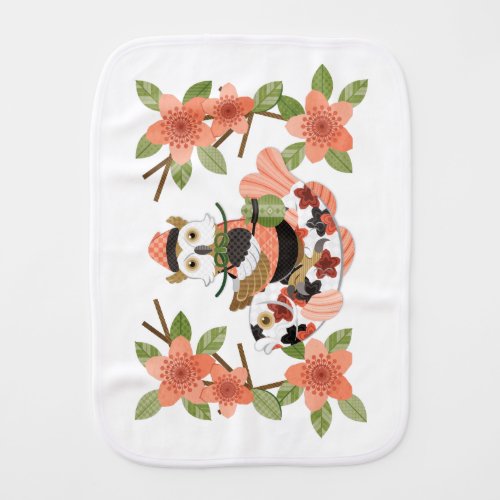 梟と鯉／An owl and a carp Baby Burp Cloth