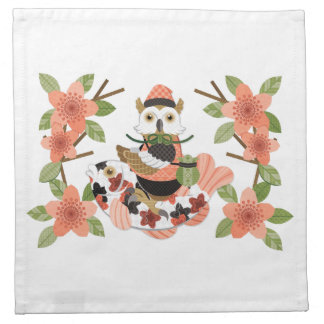 梟と鯉／An owl and a carp Cloth Napkin