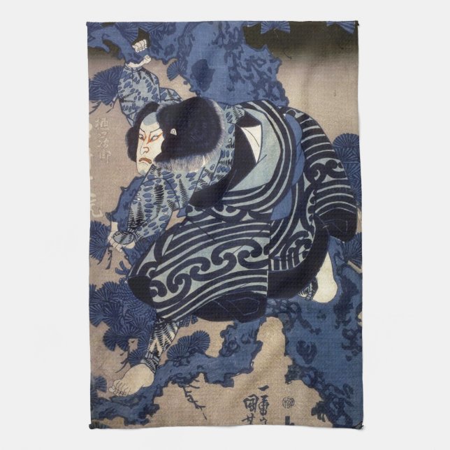 歌舞伎役者, 国芳 Kabuki Actor, Kuniyoshi, Ukiyo-e Towel (Vertical)