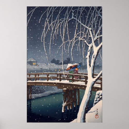 江戸川の宵雪 Evening Snow at Edogawa Hasui Kawase Poster