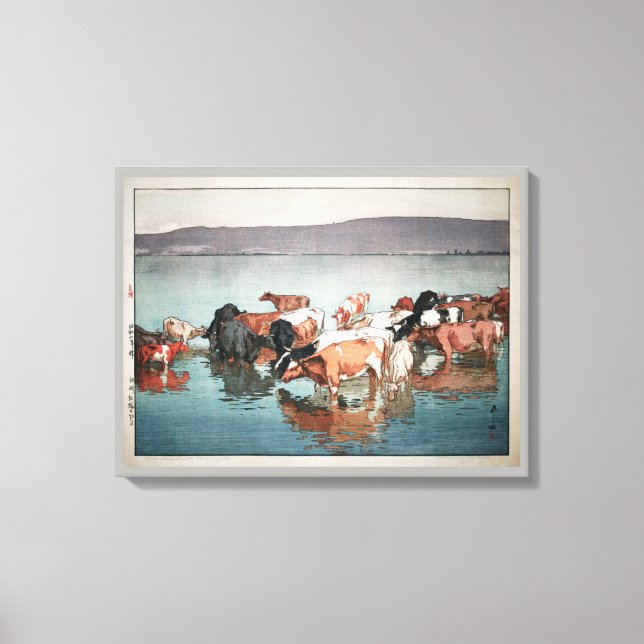 沼崎牧場の昼, Cows, Hiroshi Yoshida, Woodcut Canvas Print (Front)