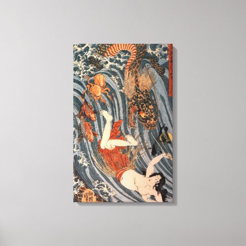 海女と龍 国芳 Woman  Dragon Kuniyoshi Ukiyo_e Canvas Print