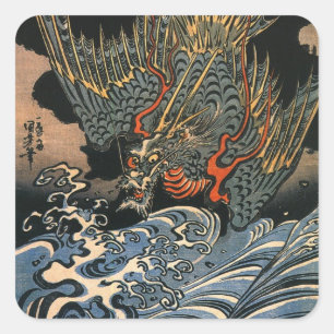海龍, 国芳, Sea Dragon, Kuniyoshi, Ukiyo-e Square Sticker