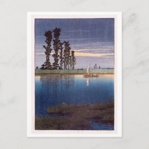 牛堀の夕暮れ, Evening at Ushibori, Hasui Kawase, Woodcut Postcard