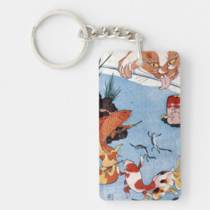 猫と金魚, 国芳 Cat and Goldfish, Kuniyoshi, Ukiyo-e Keychain