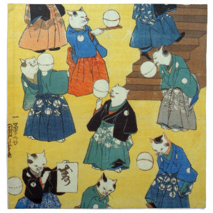 猫の曲芸師, 国芳 Acrobat of the Cats, Kuniyoshi, Ukiyo-e Napkin