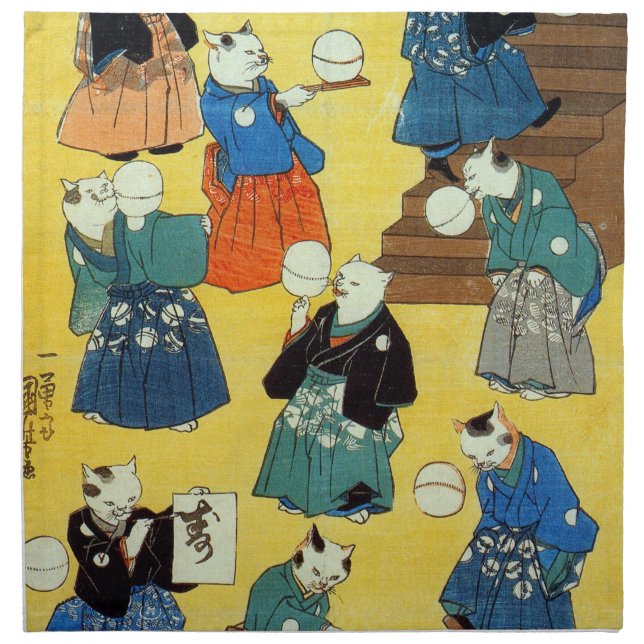 猫の曲芸師, 国芳 Acrobat of the Cats, Kuniyoshi, Ukiyo-e Napkin (Front)
