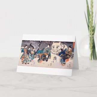 猫の雪だるま,国芳 Big Cat Snowman, Kuniyoshi, Ukiyo-e Card