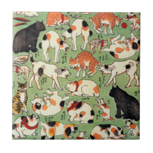 猫尽両めん合, 芳藤 Cats of The Edo era, Yoshifuji, Ukiyo-e Tile