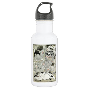 猫, 暁斎 Cats, Kyōsai, Ukiyo-e Stainless Steel Water Bottle