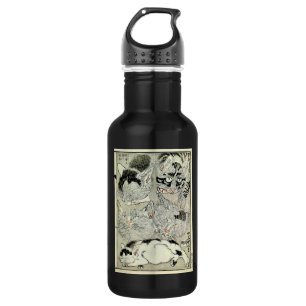 猫, 暁斎 Cats, Kyōsai, Ukiyo-e Water Bottle