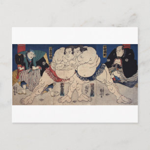 相撲, 国芳 Sumo Wrestling, Kuniyoshi, Ukiyo-e Postcard