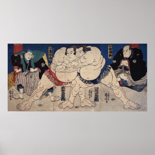 相撲 国芳 Sumo Wrestling Kuniyoshi Ukiyo_e Poster