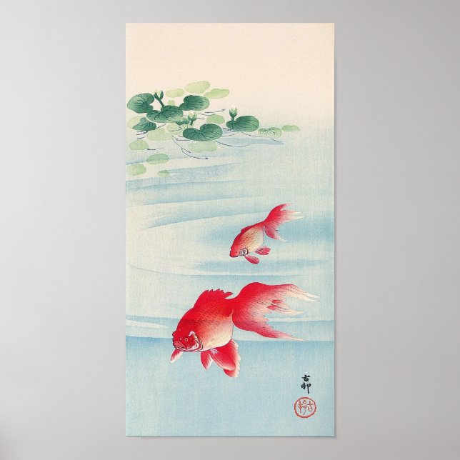 睡蓮と金魚, 古邨 Water lily and Goldfish, Ohara Koson Poster (Front)