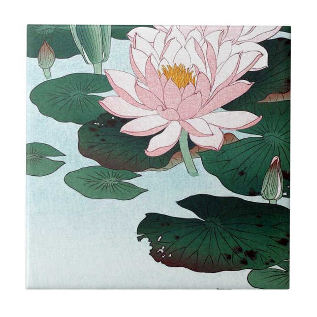 睡蓮, 古邨 Water Lily, Koson, Ukiyo-e Ceramic Tile (Front)