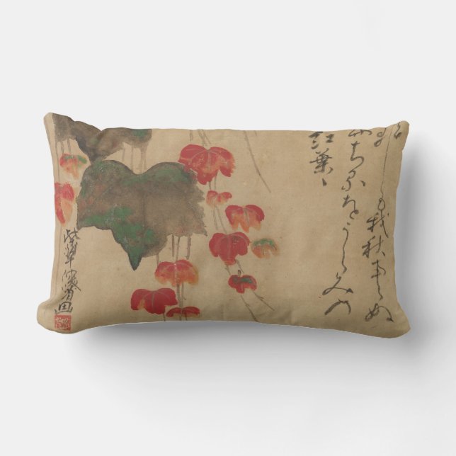 秋蔦, 乾山 Autumn Ivy, Kenzan, Japan Art Lumbar Pillow (Front)